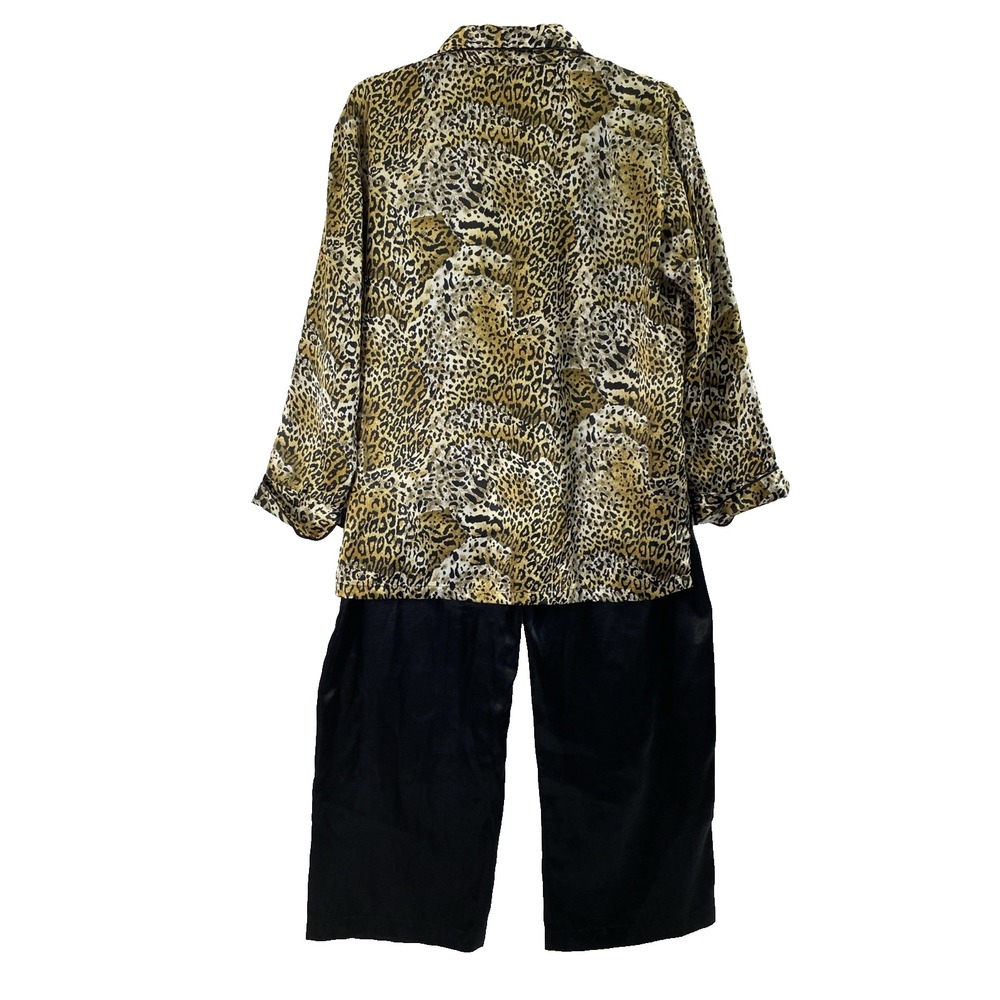 Secret‎ Treasures Pajama Set Womens Medium Satin Animal Print Top Black Bottoms - Picture 2 of 15